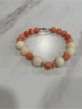 Coral and Cream Beaded Bracelet with Gold Accents